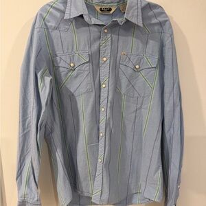 Salt Valley Western Blue Pearl Snap Western Shirt Sz L